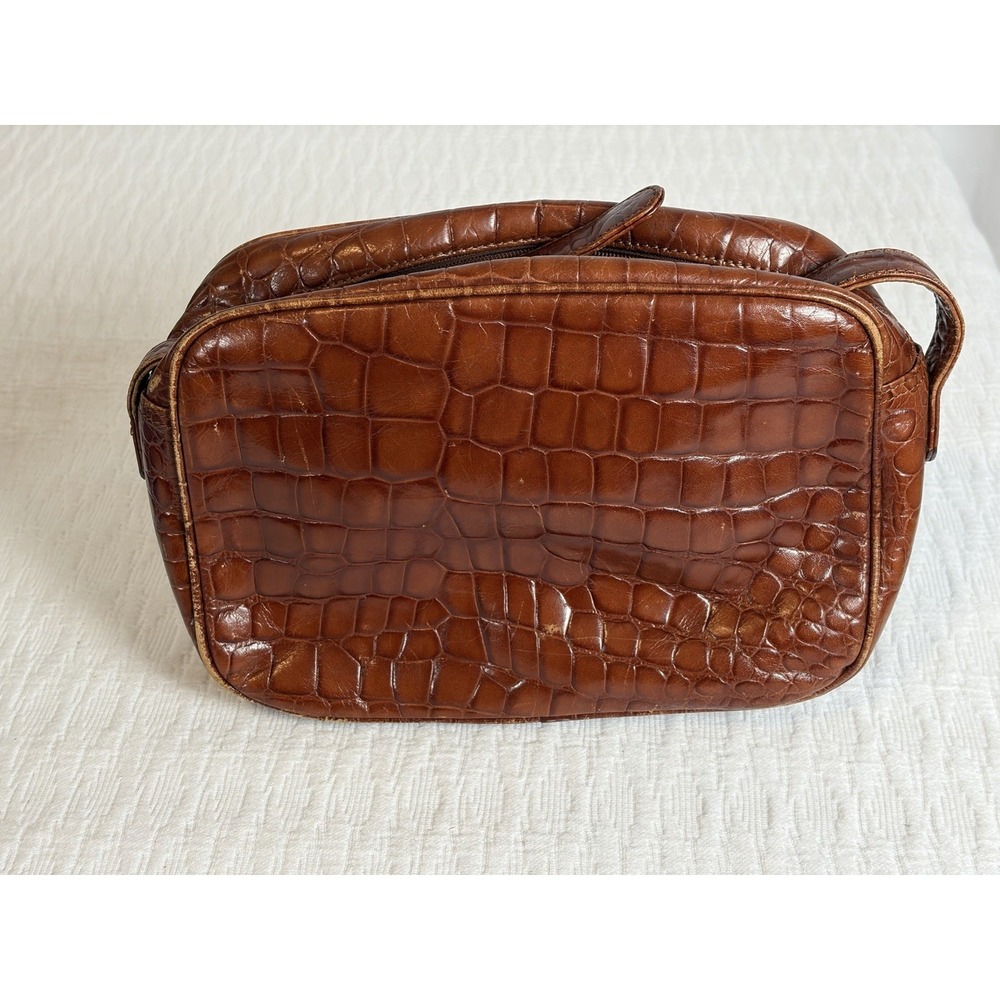 Vintage 80s/90s Talbots Glazed Moc Crocodile Saddle Cross Body Leather Bag